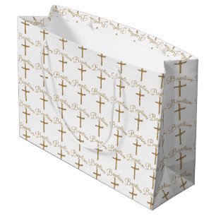 Grand Sac Cadeau Baptême de la croix de palme d'or