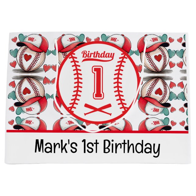 Grand Sac Cadeau Baseball 1er anniversaire (Devant)