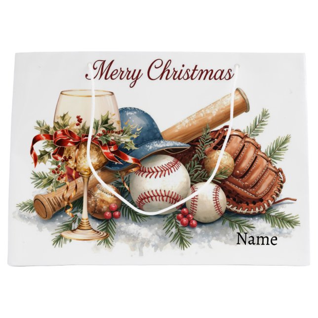 Grand Sac Cadeau Baseball pour Noël avec le nom de Joueur (Devant)