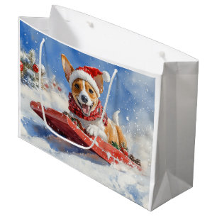 Grand Sac Cadeau Basenji Chien en rebord Laisser neiger Noël
