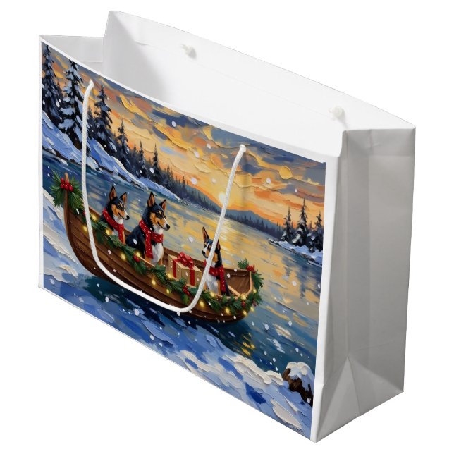 Grand Sac Cadeau Basenji Christmas Boat Holiday (Devant Angle)