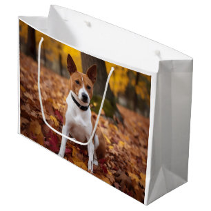 Grand Sac Cadeau Basenji dans les feuilles d'automne tombent inspir