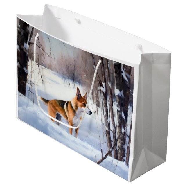 Grand Sac Cadeau Basenji Qu'il neige Noël (Devant Angle)