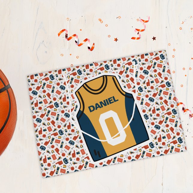 Grand Sac Cadeau Basket-ball de nom personnalisé (Personalized Basketball Themed Gift Bag)