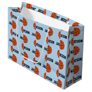 Grand Sac Cadeau Basket-ball Nom Motif Enfants Bleu