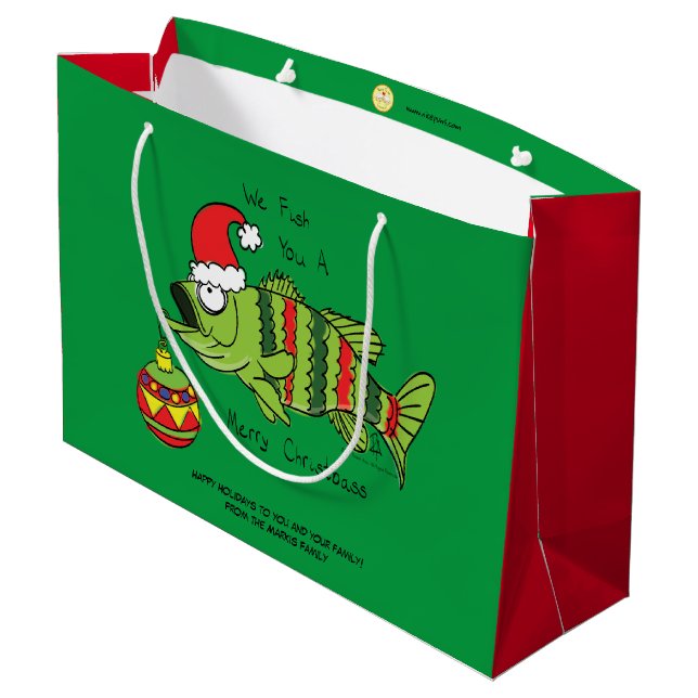 Grand Sac Cadeau Basse de Noël amusant Pêche Poisson Cute Cartoon (Dos Angle)
