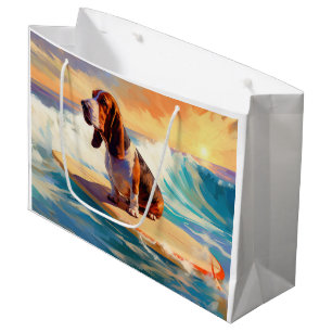 Grand Sac Cadeau Basset Hound Beach Surf Peinture