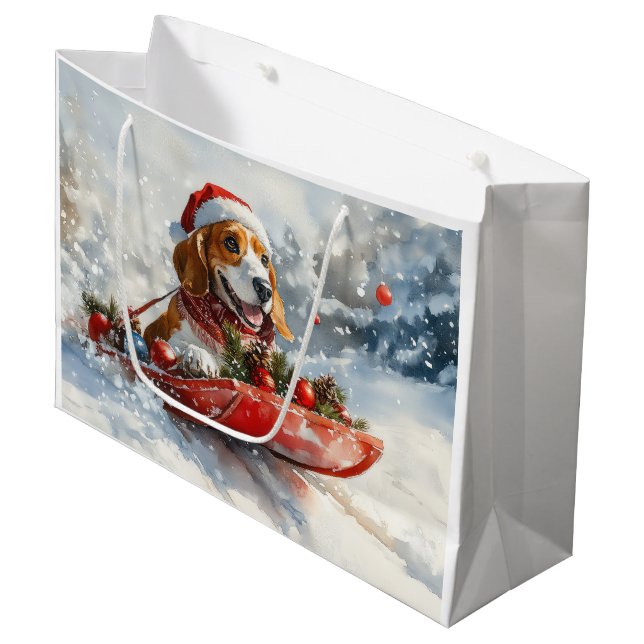 Grand Sac Cadeau Basset Hound Dog in Sledge Let it Neige Noël (Devant Angle)