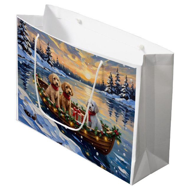 Grand Sac Cadeau Bateau de Noël de Caniche Vacances (Devant Angle)