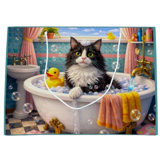 Grand Sac Cadeau Bath Time , Cat  (Devant)