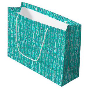 Grand Sac Cadeau Batik Tribal - Turquoise et Aigue-Marine