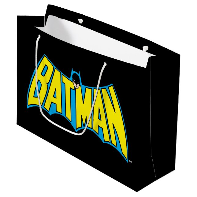 Grand Sac Cadeau Batman | Logo Vintage bleu jaune (Devant Angle)
