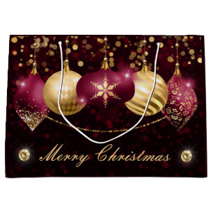 Grand Sac Cadeau Baubles d'hiver Burgundy & Gold Noël