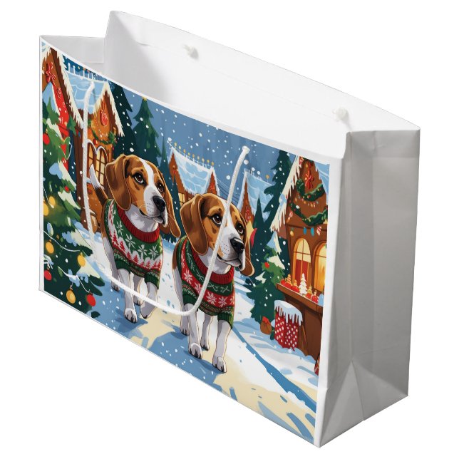 Grand Sac Cadeau Beagle Dogs Christmas Snow Holiday (Devant Angle)