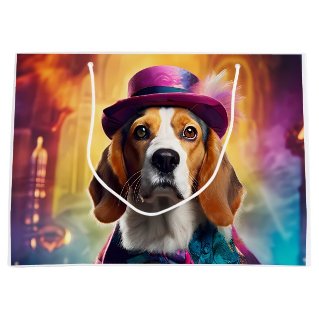 Grand Sac Cadeau Beagle en costume vibrant (Devant)