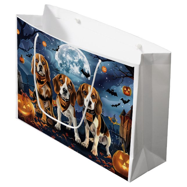 Grand Sac Cadeau Beagle Halloween Éffrayant (Devant Angle)