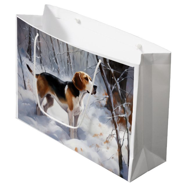 Grand Sac Cadeau Beagle Laisser Neige Noël (Devant Angle)