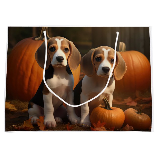 Grand Sac Cadeau Beagle Puppy Automne Citrouille de plaisir (Devant)