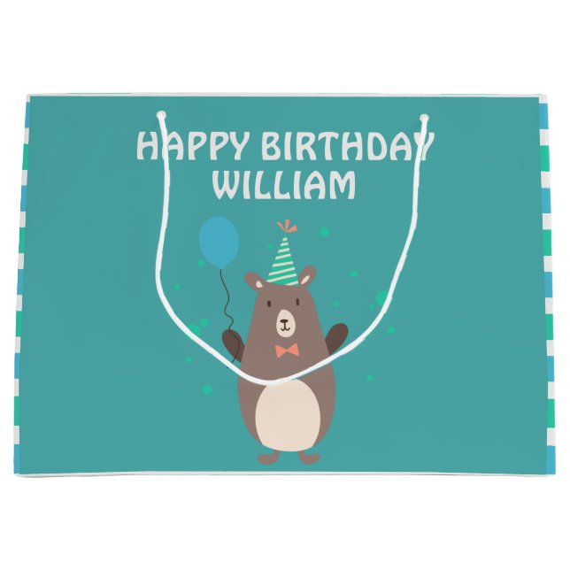 Grand Sac Cadeau Bear mignonne avec ballon fête d'anniversaire (Devant)