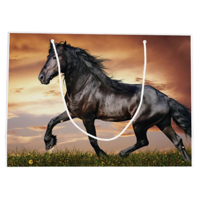 Grand Sac Cadeau Beau Cheval Noir (Dos)