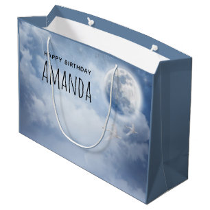 Grand Sac Cadeau Beau ciel bleu avec cygnes volants Anniversaire