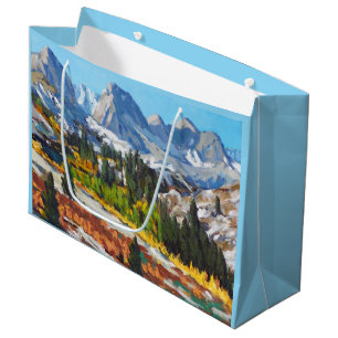 Grand Sac Cadeau Beau Jour de Neige Orange Jaune Bleu Rouge Rouge