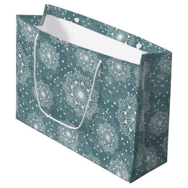 Grand Sac Cadeau beau papier d'emballage avec flocons en hiver (Devant Angle)