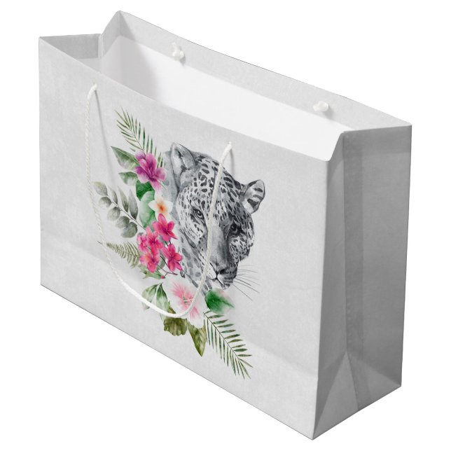 Grand Sac Cadeau Beau portrait de tête de léopard en aquarelle (Devant Angle)