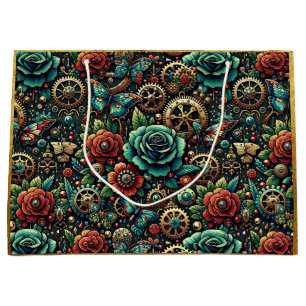 Grand Sac Cadeau Beau Steampunk Gears à thème et Roses