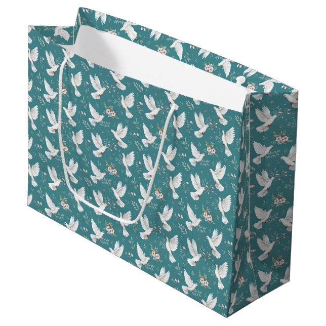Grand Sac Cadeau Beautiful tiled doves wedding  (Devant Angle)