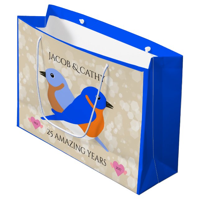 Grand Sac Cadeau Beaux Bluebirds : N'importe quelle année d'anniver (Devant Angle)