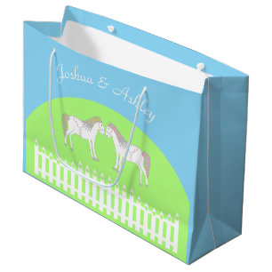Grand Sac Cadeau Beaux Chevaux Blancs de Mariage sur Mesure