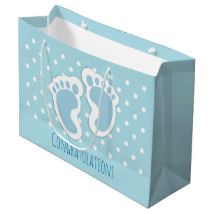 Grand Sac Cadeau Bébé bleu mou Pieds de garçon