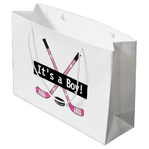 Grand Sac Cadeau Bébé de hockey C'est un garçon ou une fille Bâtons
