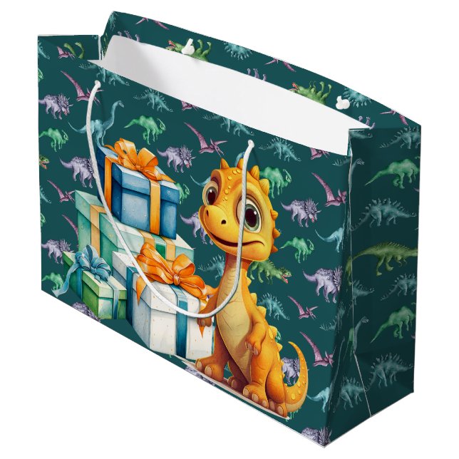 Grand Sac Cadeau Bébé Dinosaure (Dos Angle)