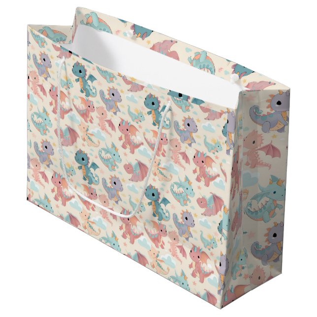 Grand Sac Cadeau Bébé dragons volants (Devant Angle)