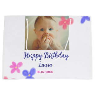 Grand Sac Cadeau Bébé enfants 1er anniversaire ajouter le nom date 