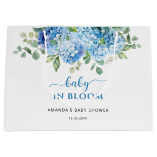 Grand Sac Cadeau Bébé Hydrangea Bleue en Fleur Baby Shower