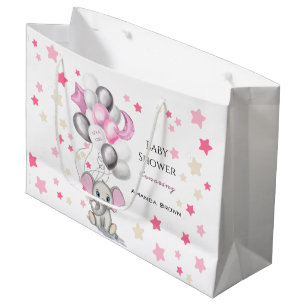 Grand Sac Cadeau Bébé mignon éléphant avec ballons Baby shower fill
