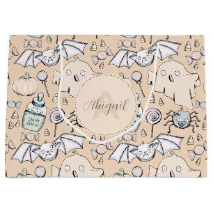 Grand Sac Cadeau Bébé mignon Orange Halloween Citrouilles, chauves-