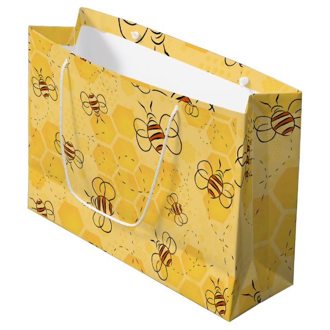 Grand Sac Cadeau Bee Buzzing Honey Bees mignonne (Devant Angle)