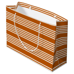 Grand Sac Cadeau Beige et orange brûlé cinq rayures motif