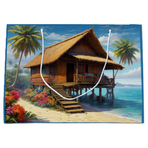 Grand Sac Cadeau Belle Cabane De Bambou Sur La Plage De L'Île Tropi