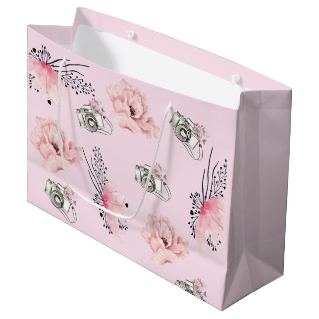 Grand Sac Cadeau Belle Caméra Florale Pink Lumière (Devant Angle)