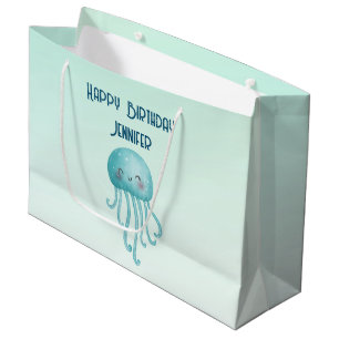 Grand Sac Cadeau Belle et amusante méduse bleu-vert