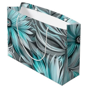 Grand Sac Cadeau Belle impression Florale Turquoise Bleue