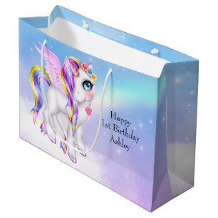 Grand Sac Cadeau Belle licorne avec Rainbow Mane & Tail