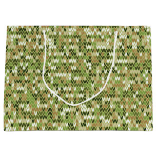Grand Sac Cadeau Belle motif en tricot de mamie vert olive