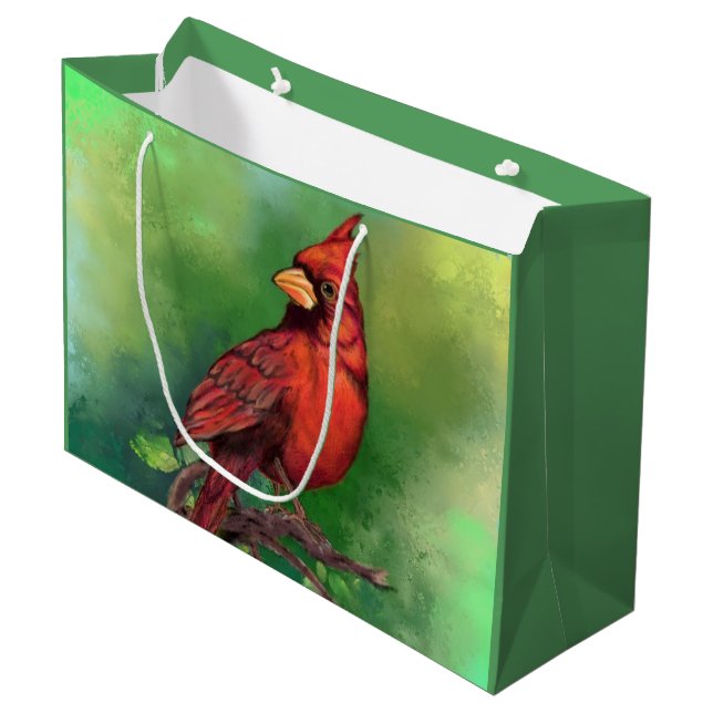 Grand Sac Cadeau Belle peinture du Cardinal rouge du Nord  (Devant Angle)