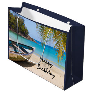 Grand Sac Cadeau Belle plage tropicale avec un Anniversaire en bate